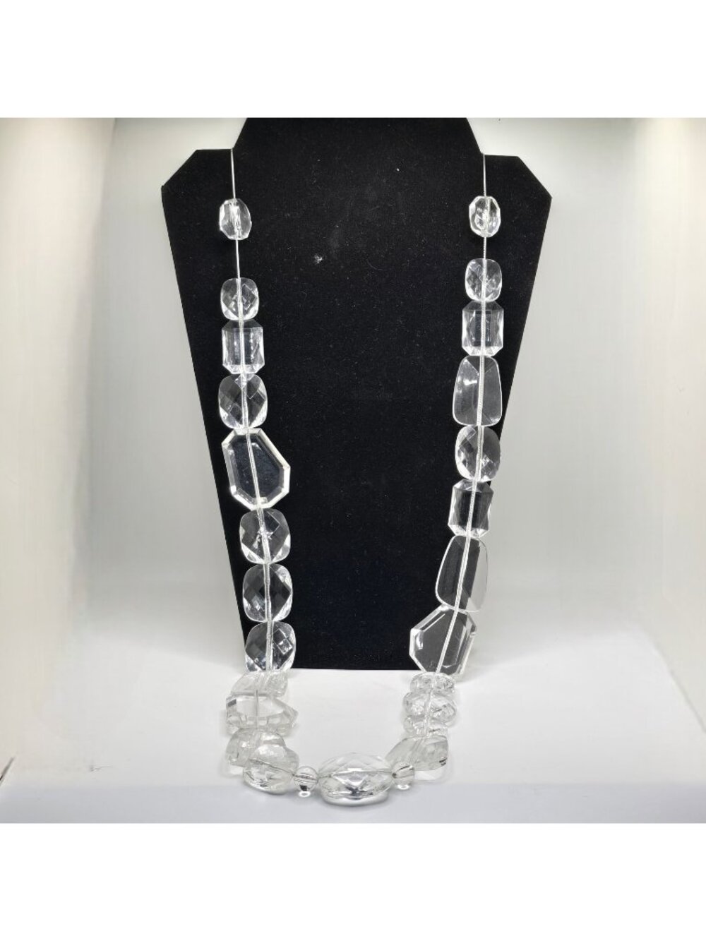 Vintage Chunky Necklace Acrylic Lucite Bead Clear Faceted Statement Ice Cube NY
